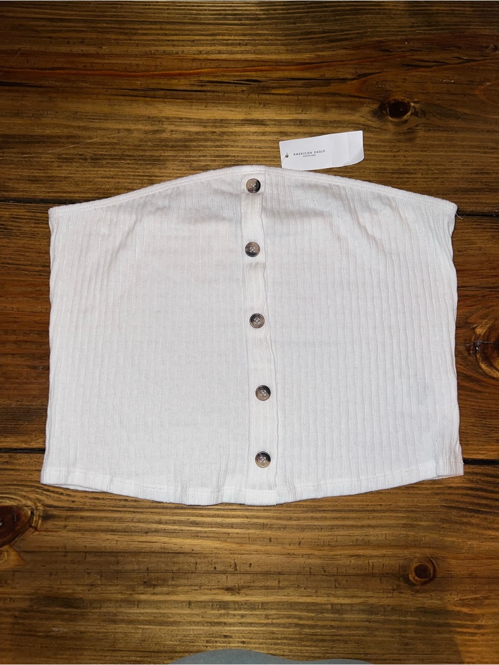 American Eagle Outfitters White Ribbed Cropped Strapless Top